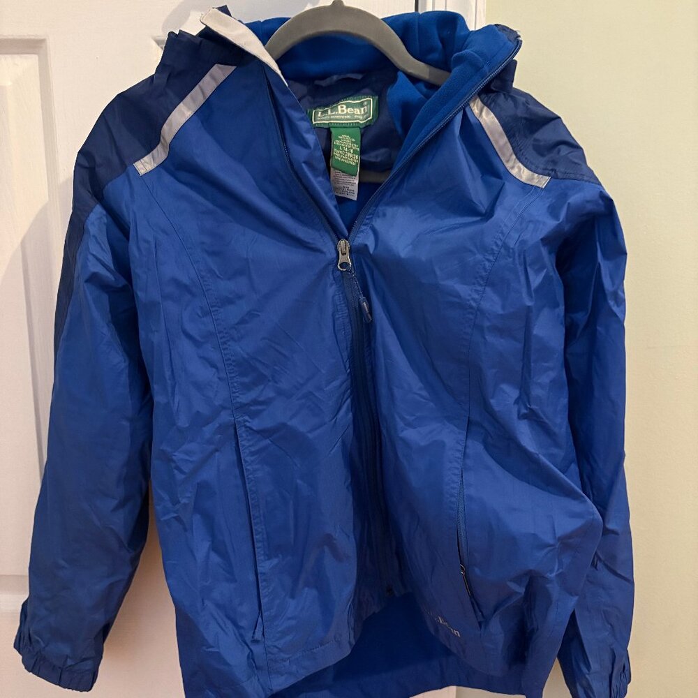 L.L. Bean Tek Kids Youth L 14-16 Blue Jacket Fleece-Lined Hooded Windbreaker